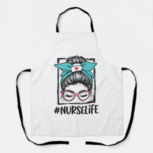 Nurse Life Messy Bun Rainbow Bow Vector Design_1 Apron