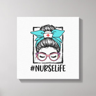 Nurse Life Messy Bun Rainbow Bow Vector Design_1 Canvas Print