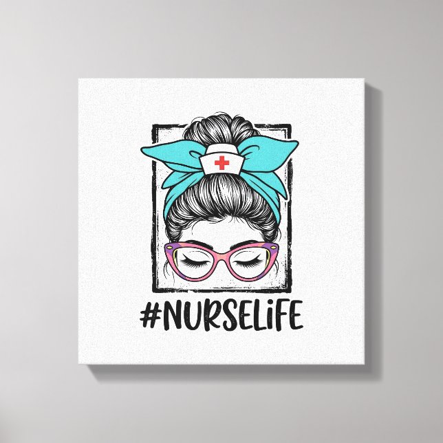 Nurse Life Messy Bun Rainbow Bow Vector Design_1 Canvas Print (Front)