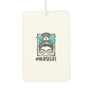 Nurse Life Messy Bun Rainbow Bow Vector Design_1 Car Air Freshener