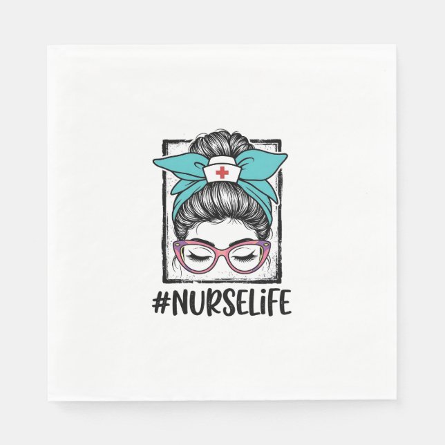 Nurse Life Messy Bun Rainbow Bow Vector Design_1 Napkin (Front)
