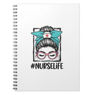 Nurse Life Messy Bun Rainbow Bow Vector Design_1 Notebook