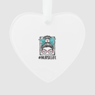Nurse Life Messy Bun Rainbow Bow Vector Design_1 Ornament