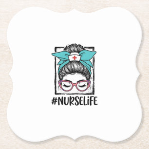 Nurse Life Messy Bun Rainbow Bow Vector Design_1 Paper Coaster