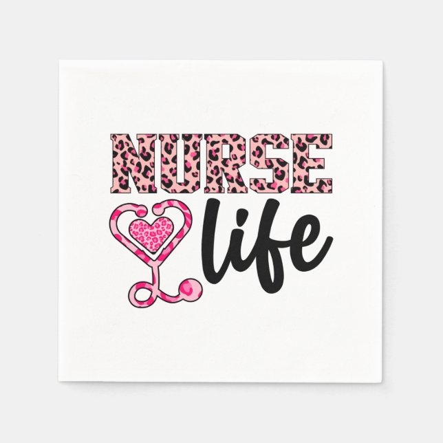 Nurse Life  - Pink and Leopard Print (2) Napkin (Front)