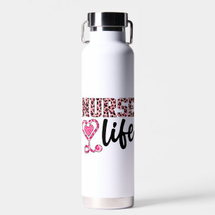 Nurse Life  - Pink and Leopard Print (2) Water Bottle