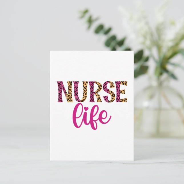Nurse Life  - Pink and Leopard Print Postcard (Standing Front)