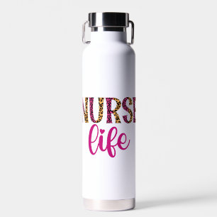 Nurse Life  - Pink and Leopard Print Water Bottle