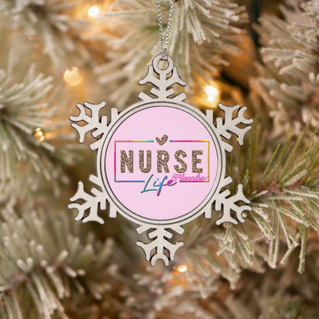 Nurse Life Snowflake Pewter Christmas Ornament (Tree)
