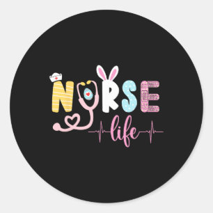 Nurse Life Stethoscope Cute Bunny Easter Women Gir Classic Round Sticker