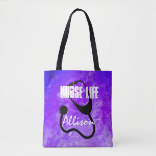 Nurse Life Stethoscope Purple Personalized Tote Bag