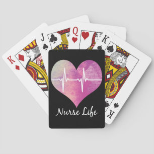 Nurse Life - Watercolor Heart EKG Playing Cards
