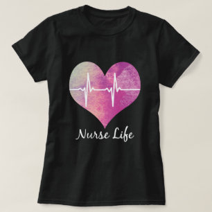 Nurse Life - Watercolor Heart EKG T-Shirt