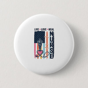 Nurse Live Love Heal Patriotic Vintage Vector Desi 6 Cm Round Badge