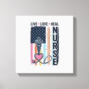 Nurse Live Love Heal Patriotic Vintage Vector Desi Canvas Print
