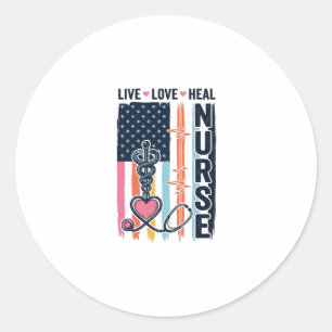 Nurse Live Love Heal Patriotic Vintage Vector Desi Classic Round Sticker