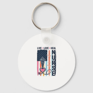 Nurse Live Love Heal Patriotic Vintage Vector Desi Key Ring