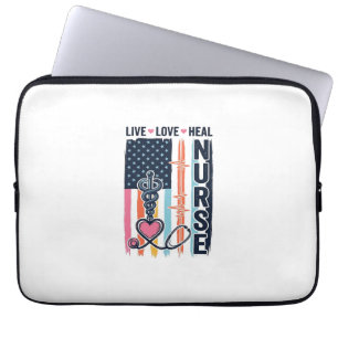 Nurse Live Love Heal Patriotic Vintage Vector Desi Laptop Sleeve