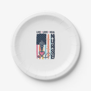 Nurse Live Love Heal Patriotic Vintage Vector Desi Paper Plate