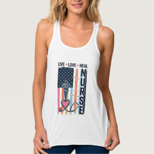 Nurse Live Love Heal Patriotic Vintage Vector Desi Singlet