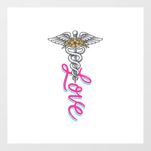 Nurse Love Caduceus Floral Medical Vertical Design