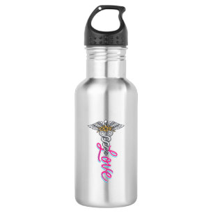 Nurse Love Caduceus Floral Medical Vertical Design 532 Ml Water Bottle