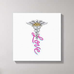 Nurse Love Caduceus Floral Medical Vertical Design Canvas Print