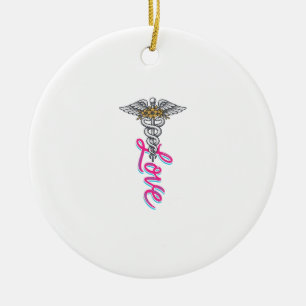 Nurse Love Caduceus Floral Medical Vertical Design Ceramic Tree Decoration