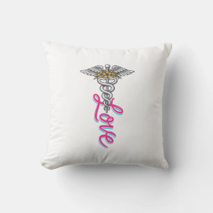 Nurse Love Caduceus Floral Medical Vertical Design Cushion