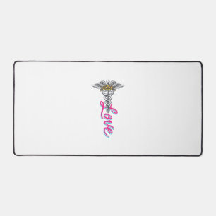 Nurse Love Caduceus Floral Medical Vertical Design Desk Mat