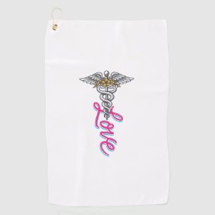 Nurse Love Caduceus Floral Medical Vertical Design Golf Towel