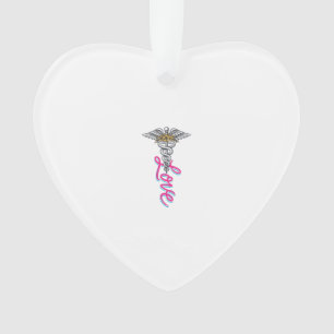 Nurse Love Caduceus Floral Medical Vertical Design Ornament