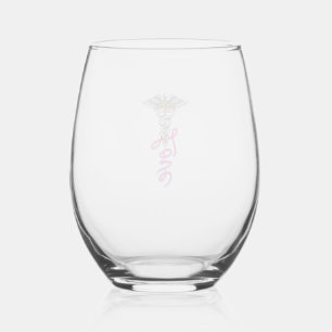 Nurse Love Caduceus Floral Medical Vertical Design Stemless Wine Glass