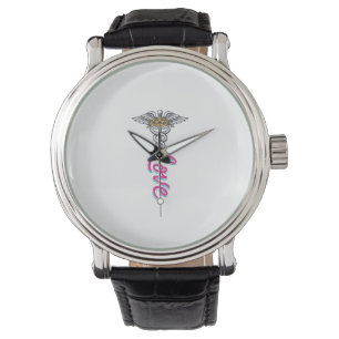 Nurse Love Caduceus Floral Medical Vertical Design Watch
