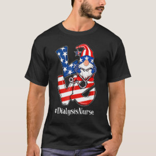 Nurse Love Gnome Dialysis Usa Flag Patriotic 4th O T-Shirt