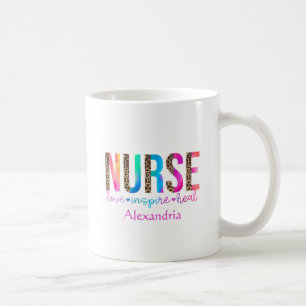 "Nurse - Love, Inspire, Heal" in Rainbow Colour Coffee Mug