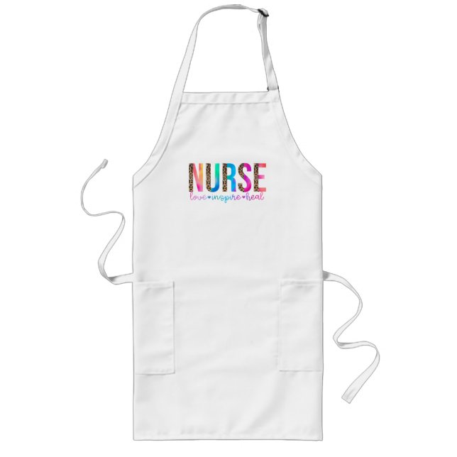 "Nurse - Love, Inspire, Heal" in Rainbow Colour Long Apron (Front)