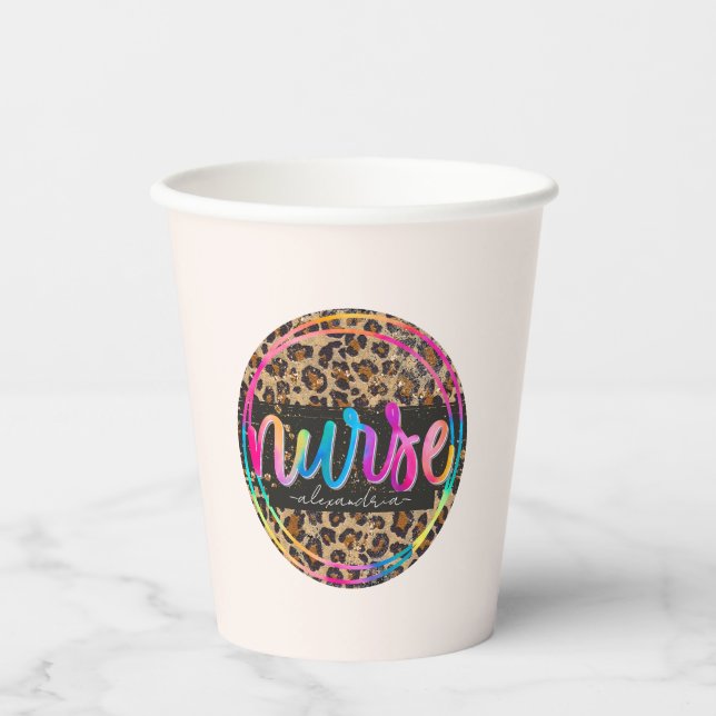 "Nurse - Love, Inspire, Heal" in Rainbow Colour Paper Cups (Front)