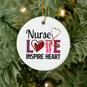 Nurse Love Inspire Heart – Motivational Nurse Word Ceramic Tree Decoration
