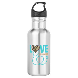 Nurse Love Leopard Stethoscope Vector Design_1 532 Ml Water Bottle