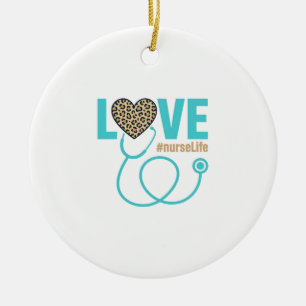 Nurse Love Leopard Stethoscope Vector Design_1 Ceramic Tree Decoration