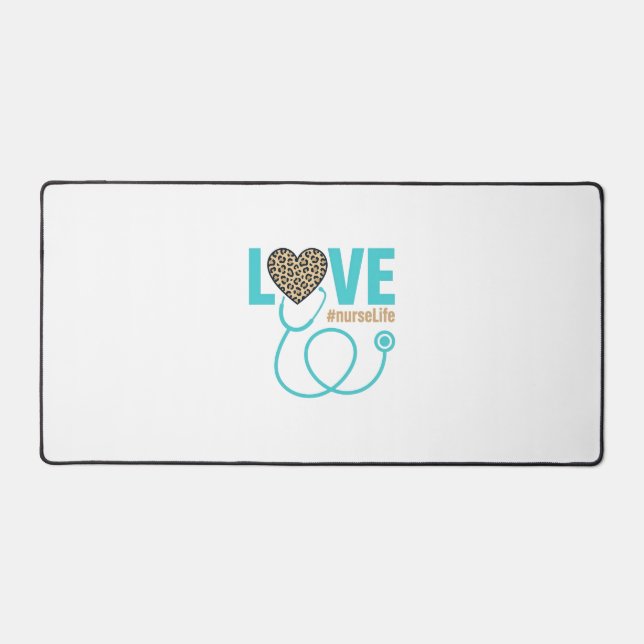 Nurse Love Leopard Stethoscope Vector Design_1 Desk Mat (Front)