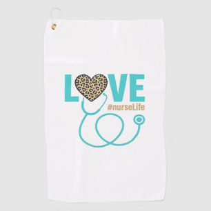 Nurse Love Leopard Stethoscope Vector Design_1 Golf Towel
