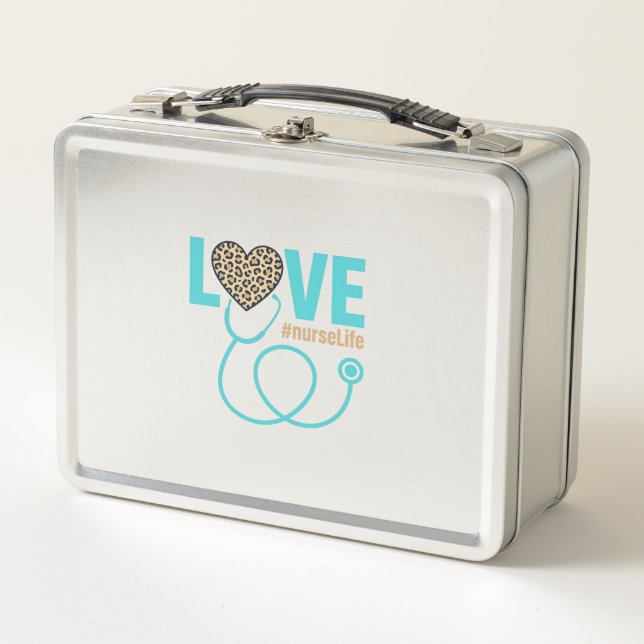 Nurse Love Leopard Stethoscope Vector Design_1 Metal Lunch Box (Front)