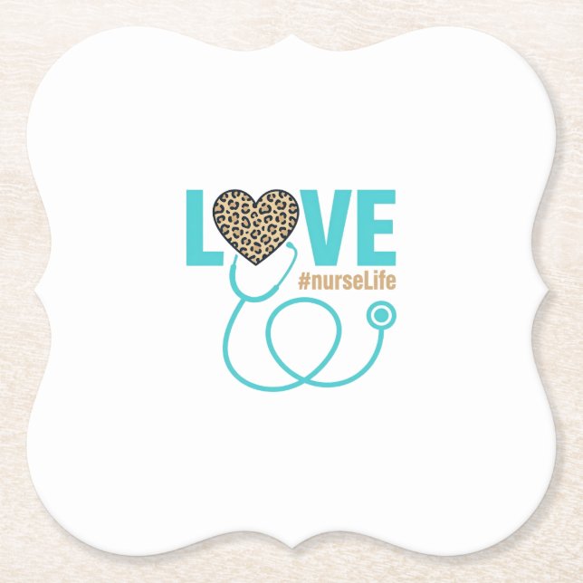 Nurse Love Leopard Stethoscope Vector Design_1 Paper Coaster (Front)