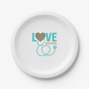 Nurse Love Leopard Stethoscope Vector Design_1 Paper Plate