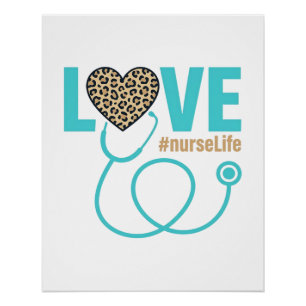 Nurse Love Leopard Stethoscope Vector Design_1 Poster