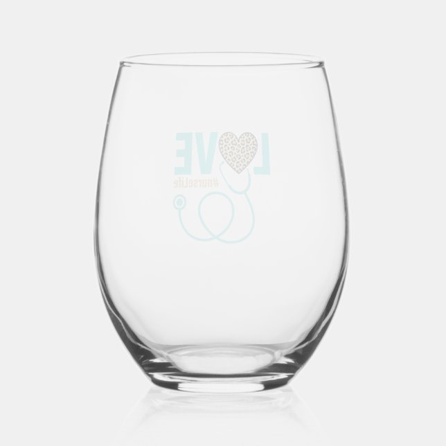 Nurse Love Leopard Stethoscope Vector Design_1 Stemless Wine Glass (Front)