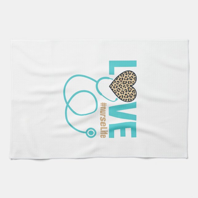 Nurse Love Leopard Stethoscope Vector Design_1 Tea Towel (Horizontal)