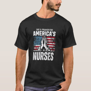 Nurse Love Praying Hands with American Flag Design T-Shirt